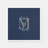 Serviette En Papier Marine Blue White Bar Mitzvah Nom Monogram (Devant)