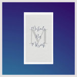 Serviette En Papier Marine Blue White Bar Mitzvah Nom Monogram<br><div class="desc">Cette serviette en papier peut être n'importe quelle couleur arrière - plan que vous sélectionnez. L'Arrière - plan par défaut est gris ; Nom et Evénement (Bar Mitzvah ou Bat mitzvah) est un script bleu marine sophistiqué, monogramme gris. "créez le vôtre." Vous apprécierez les serviettes de toilette disponibles. Tous droits...</div>