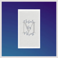 Marine Blue White Bar Mitzvah Nom Monogram