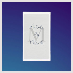 Serviette En Papier Marine Blue White Bar Mitzvah Nom Monogram