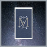 Serviette En Papier Marine Blue White Bar Mitzvah Nom Monogram<br><div class="desc">Cette serviette en papier peut être n'importe quelle couleur arrière - plan que vous sélectionnez. L'Arrière - plan par défaut est bleu marine ; Nom et Evénement (Bar Mitzvah ou Bat mitzvah) est un script blanc sophistiqué, monogramme est gris. "créez le vôtre." Vous apprécierez les serviettes de toilette disponibles. Tous...</div>