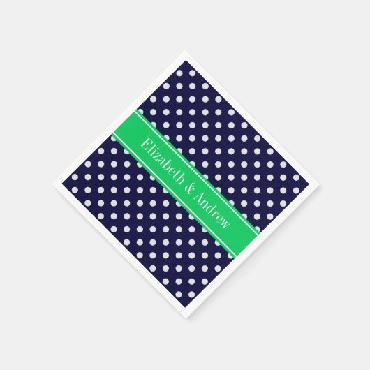 Serviette En Papier Marine Blue Wt Polka Dot Emerald Nom vert Monogram (Coin)