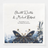 Serviette En Papier Marine céleste Blue and Gold Moth Mariage Bienvenu (Devant)
