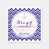 Serviette En Papier Marine Chevron avec Baby shower nautique rose bébé (Devant)