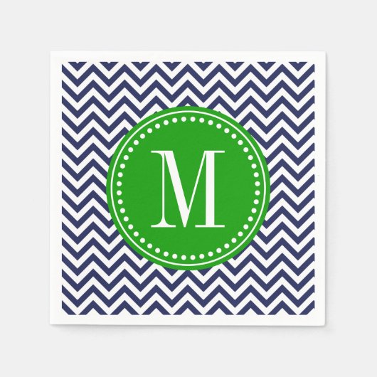 Serviette En Papier Marine Chevron Zigzag Monogramme personnalisé (Devant)