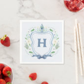 Serviette En Papier Marine Chinoiserie Crest Monogram Napkin (En situation)