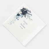 Serviette En Papier Marine Dusty Bleu & Blanc Élégant Mariage (Coin)