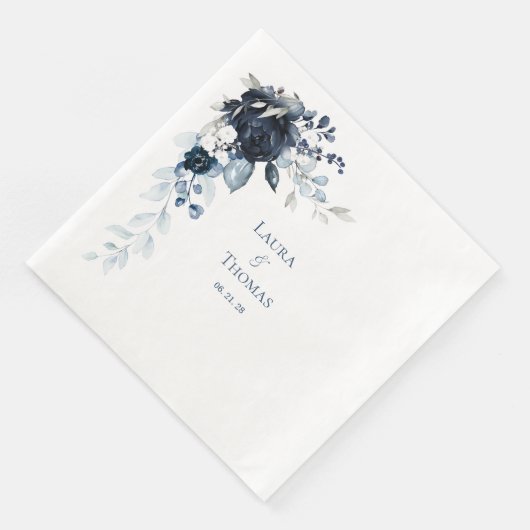 Serviette En Papier Marine Dusty Bleu & Blanc Élégant Mariage (Coin)