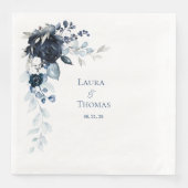 Serviette En Papier Marine Dusty Bleu & Blanc Élégant Mariage (Devant)