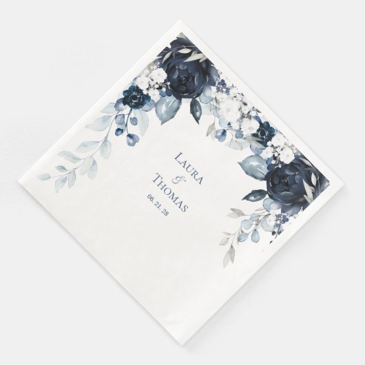 Serviette En Papier Marine Dusty Bleu & Blanc Jardin Élégant Mariage (Coin)