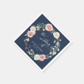 Serviette En Papier Marine et Blush Mariage Ivory Rose blanche Eucalyp (Coin)