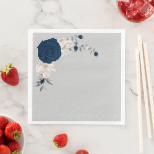 Serviette En Papier marine et fleurs blanches gris arrière - plan mari