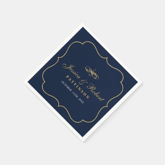 Serviette En Papier Marine et Or | Élégant Mariage classique Napkin (Coin)