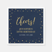 Serviette En Papier Marine et Or | Élégante fête d'anniversaire classi (Devant)