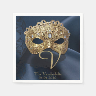 Serviette En Papier Marine et or Mascarade Monogram Napkin