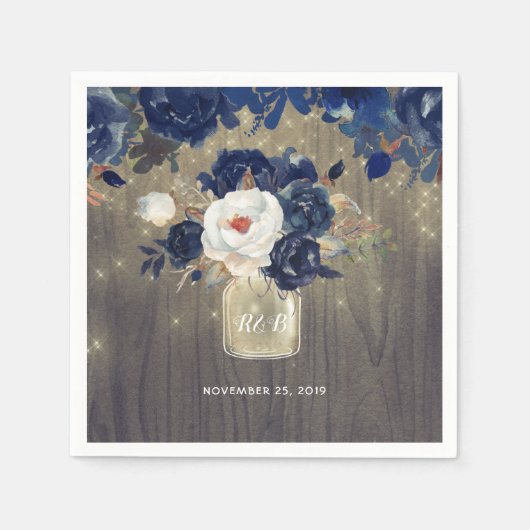 Serviette En Papier Marine Floral Mason Jar Rustique (Devant)