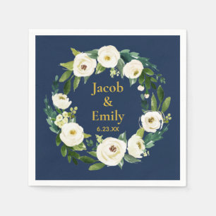 Serviette En Papier Marine Greenery Gold Noms personnalisés Date Maria