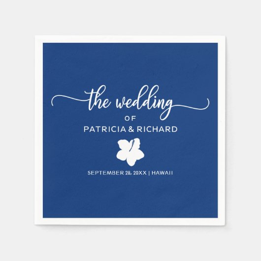 Serviette En Papier Marine Hibiscus bleu et blanc Destination Mariage (Devant)