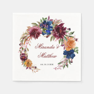 Serviette En Papier Marine Marsala Orange Floral Mariage géométrique