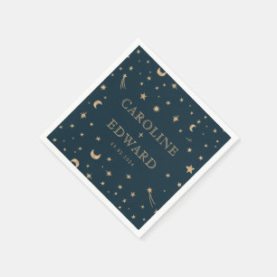 Serviette En Papier Marine Mystical Gold Stars Mariage d'astronomie de