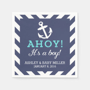 Serviette En Papier Marine Nautique Chevron Baby shower serviettes
