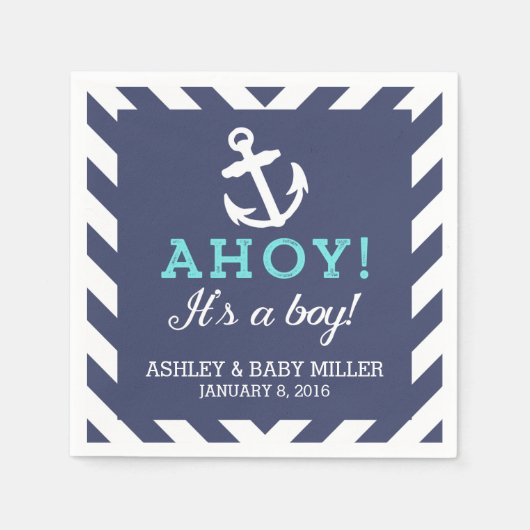 Serviette En Papier Marine Nautique Chevron Baby shower serviettes (Devant)