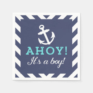 Serviette En Papier Marine Nautique Chevron Baby shower serviettes