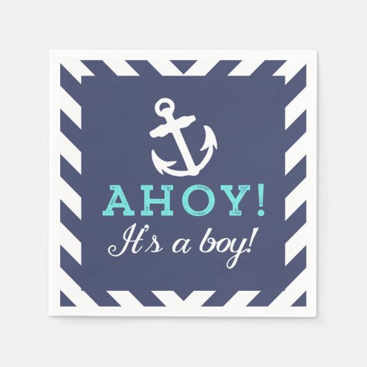 Serviette En Papier Marine Nautique Chevron Baby shower serviettes (Devant)