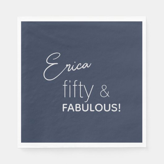 Serviette En Papier Marine personnalisée & Silver cinquante et FABULEU (Devant)