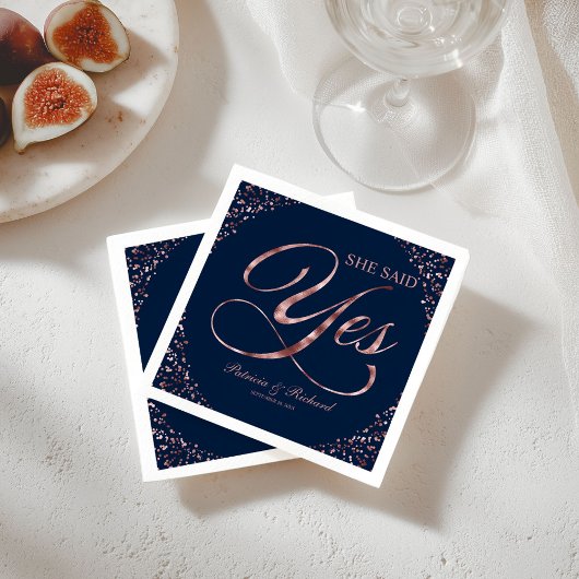 Serviette En Papier Marine Rose Gold Elle A Dit Oui Engagement Party