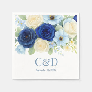 Serviette En Papier Marine Royal Bue Mariage Aquarelle couleur ivoire