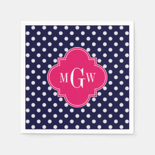 Serviette En Papier Marine What Polka Dot Raspberry Quatrefoil 3 Monog