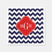 Serviette En Papier Marine White Chevron Red Quatrefoil 3 Monogramme (Devant)