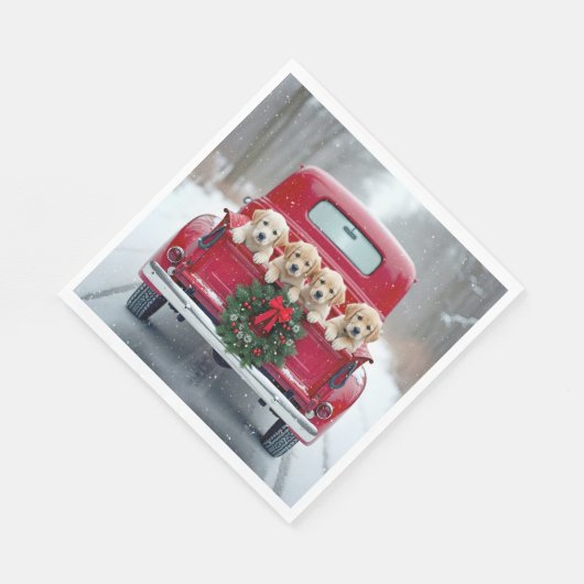 Serviette En Papier Marionnettes Golden Retriever en Camion de Noël (Coin)