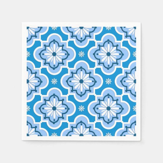 Serviette En Papier Marocain en tuiles motif - Bleu et Blanc (Devant)