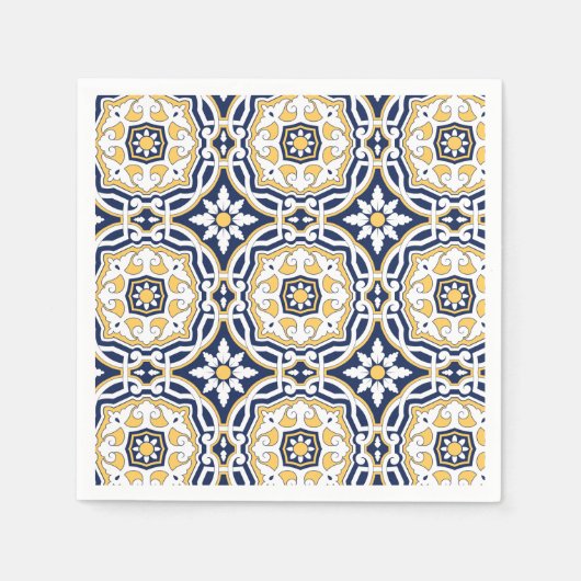 Serviette En Papier Marocain vif bleu jaune complexe ornement (Devant)