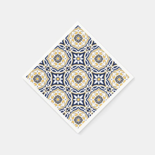 Serviette En Papier Marocain vif bleu jaune complexe ornement (Coin)