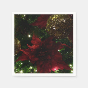 Serviette En Papier Maroon et Arbre de Noël d'or I Photo de vacances