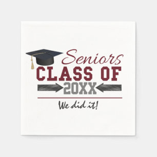 Serviette En Papier Maroon et Gris Typographie Serviettes de graduatio