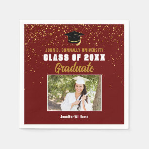Serviette En Papier Maroon Gold Graduate Photo 2024 Graduation Party