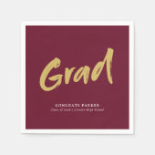 Serviette En Papier Maroon Gold Simple Moderne Brush Script Graduation (Devant)