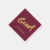 Serviette En Papier Maroon Gold Simple Moderne Brush Script Graduation (Coin)