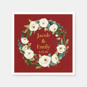 Serviette En Papier Maroon Green Noms personnalisés Date Mariage