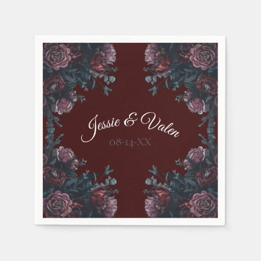 Serviette En Papier Maroon Mariage Floral d'automne (Devant)
