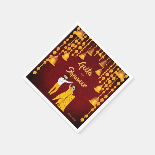 Serviette En Papier Maroon mariage indien Haldi Mehndi Sangeet jaune (Coin)
