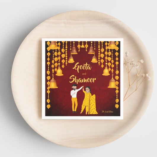 Serviette En Papier Maroon mariage indien Haldi Mehndi Sangeet jaune