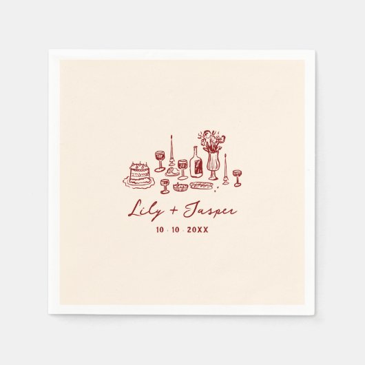 Serviette En Papier Maroon Mariage tiré main (Devant)
