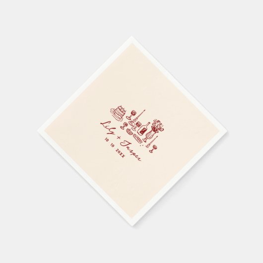 Serviette En Papier Maroon Mariage tiré main (Coin)