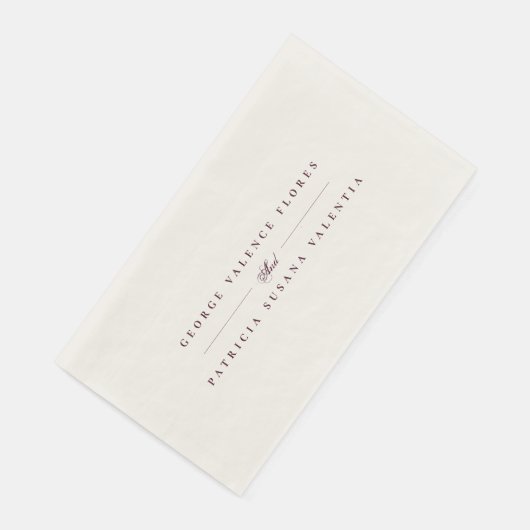 Serviette En Papier Maroon Plum Calligraphie Formale Mariage Élégant (Coin)