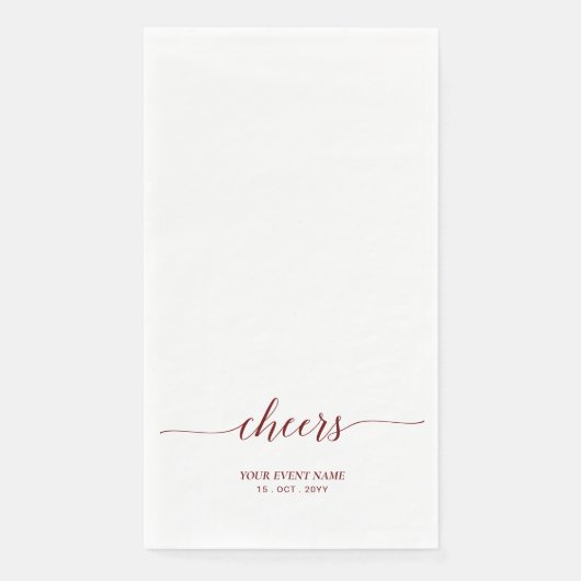 Serviette En Papier Maroon Red Elegant Script Lettres Evénement Cheers (Devant)